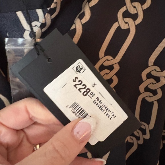 NWT Rails Chain-Print Button-Up Blouse - Black & Beige - Picture 4 of 5
